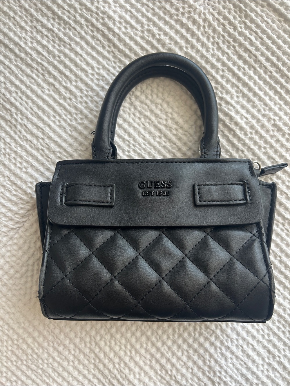 GUESS Black Quilted Mini Top-Handle Bag